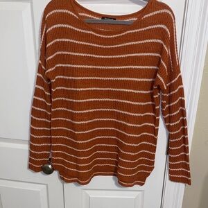 The Classic Women's Sweater - Rust and Cream Stripes